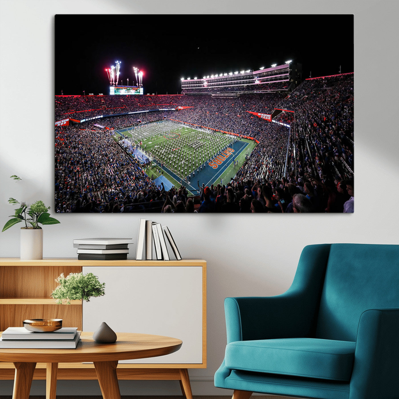 MGV-CV-36X24 - Ben Hill Griffin Stadium Night Game Triple Canvas Wall Art - Florida Gators Football Match