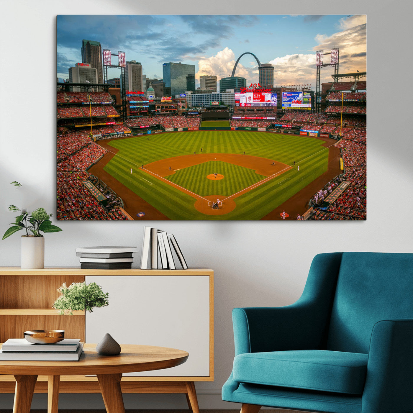 MGV-CV-36X24 - Busch Stadium Wall Art Print | St. Louis Cardinals Baseball Stadium Canvas Print | Framed Sports Decor for Living Room, Man Cave Decor