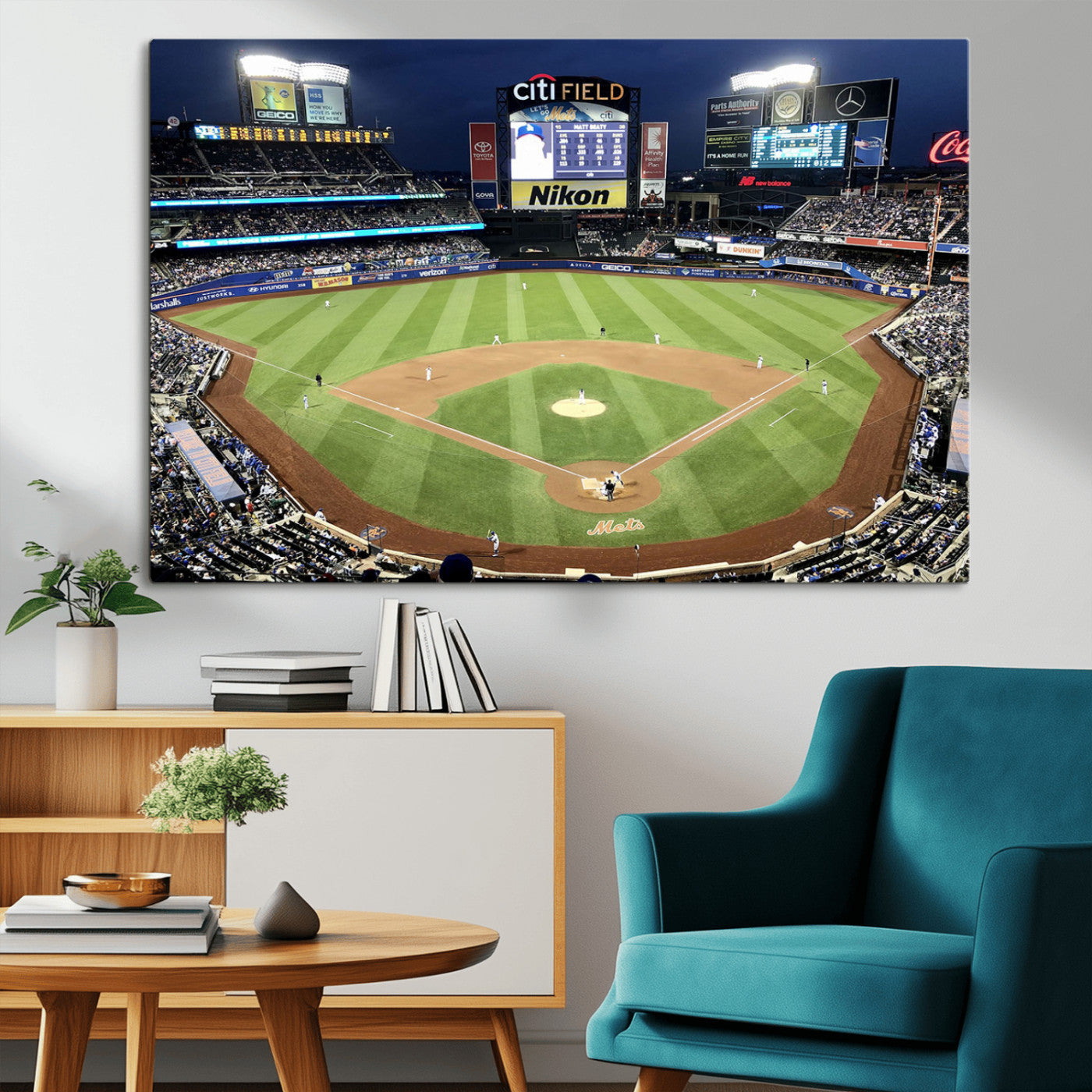 MGV-CV-36X24 - Citi Field Wall Art Print | 3-Panel New York Mets Baseball Stadium Canvas Print | Framed Sports Decor for Living Room, Man Cave, or Office Decor