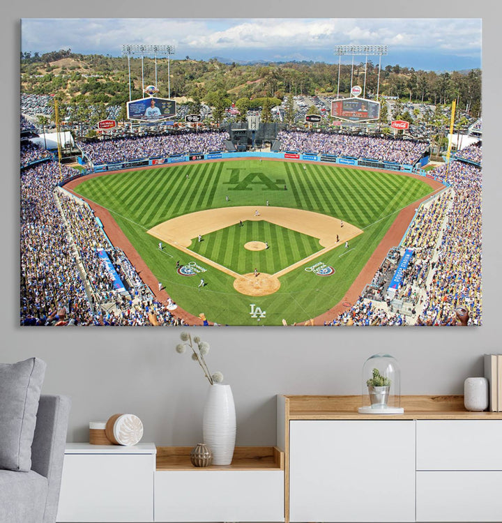 Aerial view of a sunny game day at Citi Field, captured in a 3-panel canvas print wall art.