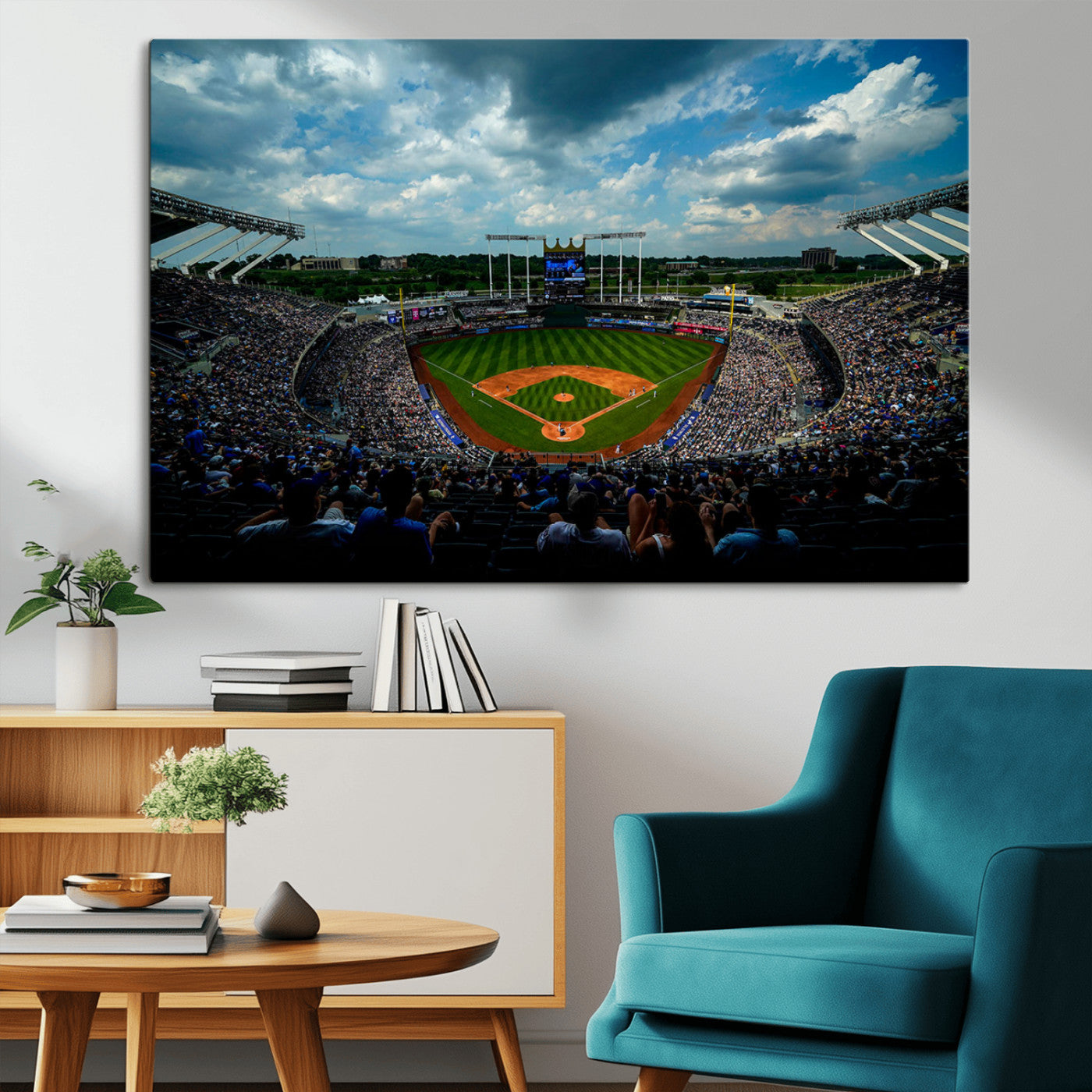 MGV-CV-36X24 - 3-Panel Kauffman Stadium Wall Art Print | Large Kansas City Royals Baseball Canvas Print for Sports