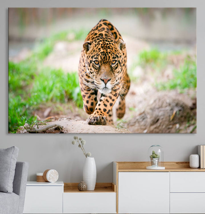 Leopard on the Prowl is a large canvas showcasing a captivating scene.