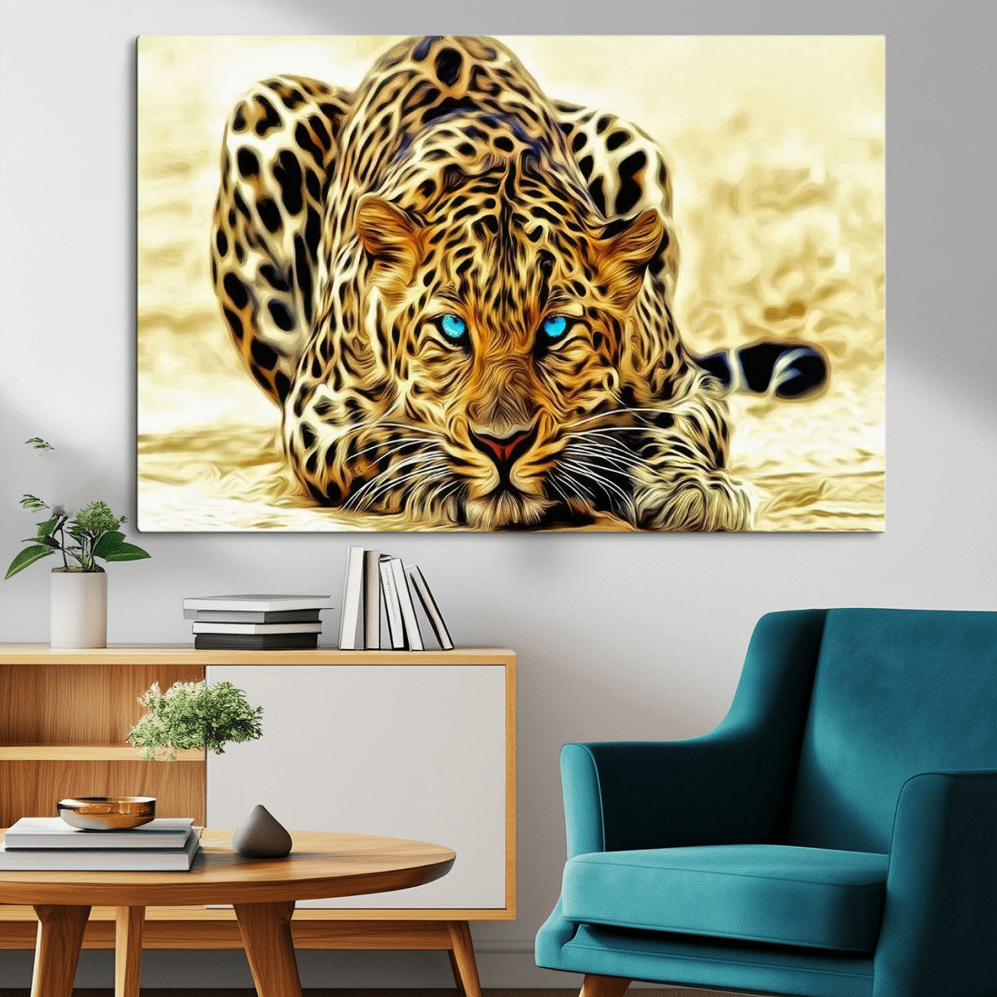 -Blue-Eyed Leopard Canvas Wall Art - Framed Animal Print Ready to Hang - Fierce and Bold Decor for