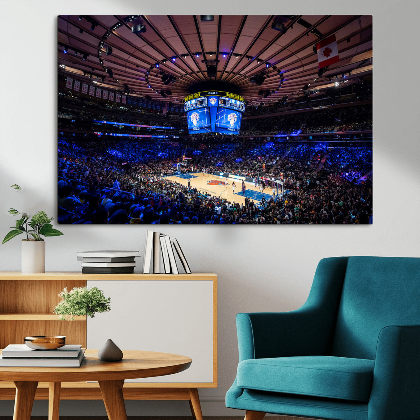 MGV-CV-36X24 - Madison Square Garden Basketball Arena Print - Madison Square Garden Basketball Game Triple Canvas Wall Art - NBA Match Atmosphere