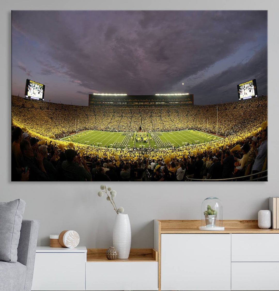 Michigan Stadium Wall Art Canvas Print of a night game by the Wolverines.