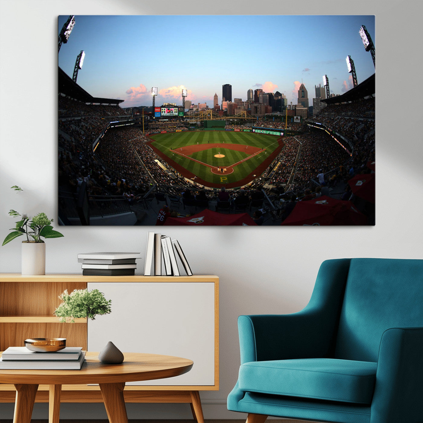 MGV-CV-36X24 - PNC Park Evening Game Triple Canvas Wall Art - Pittsburgh Pirates MLB Match - PNC Park Stadium Wall Art Canvas Print