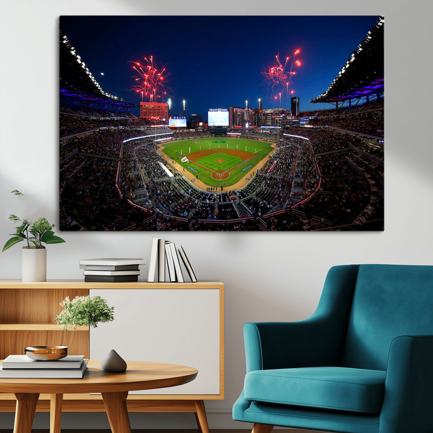 MGV-CV-36X24 - Truist Park Atlanta Braves Baseball Stadium Wall Art Print | Large 3-Panel Canvas Print for Sports Fans | Framed, Ready-to-Hang Baseball Decor