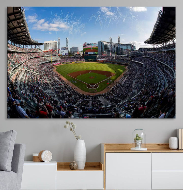 Truist Park Stadium Triple Canvas: Atlanta Braves Game Day Sky—Perfect Decor!.