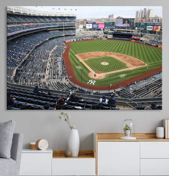 Aerial view of Yankee Stadium filled with fans, showcased on a New York Yankees Stadium Wall Art Canvas Print.