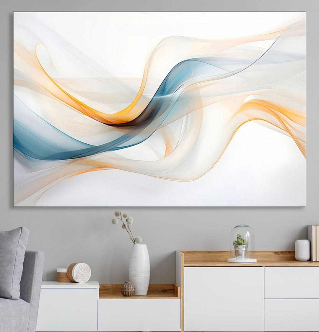 Decorative Turquoise Abstract Wave Wall Art Canvas Print.