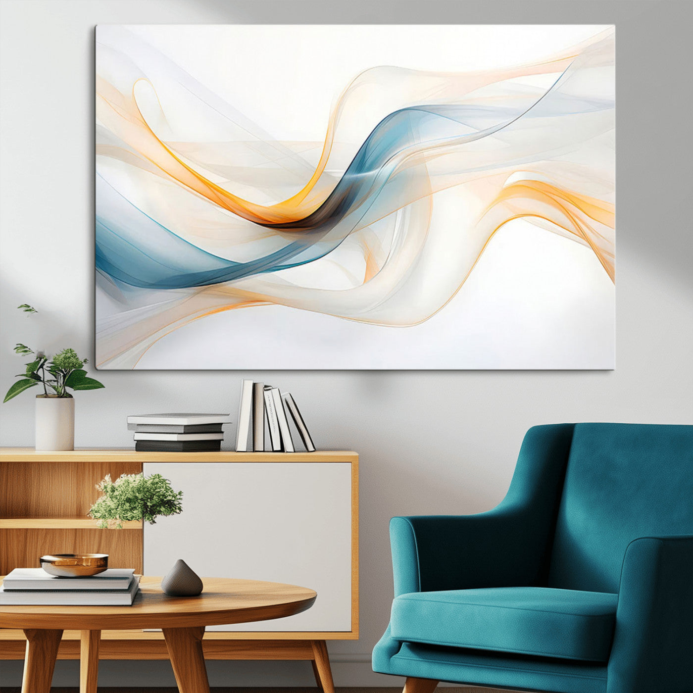 MGV-CV-36X24 - Decorative Turquoise Abstract Wave Wall Art Canvas Print