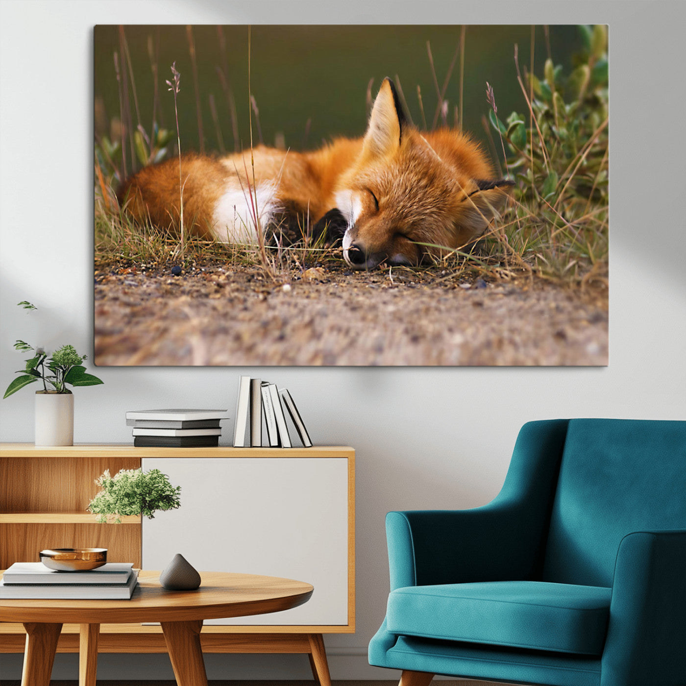 -Sleeping Fox Wall Art Canvas Print, Farmhouse Wall Decor and Animal Wall Art Print