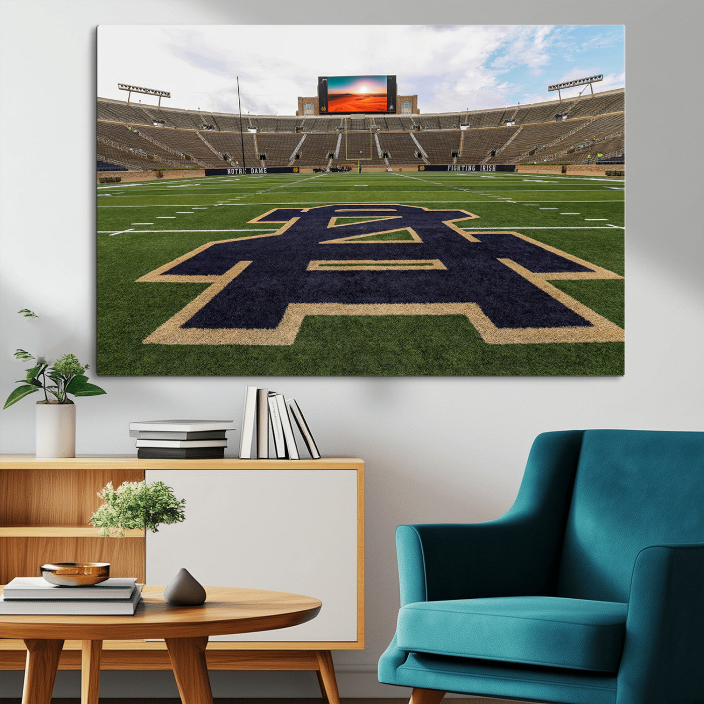 MGV-CV-36X24 - Notre Dame Stadium Giclee Canvas Print | Triptych Wall Art Featuring Iconic Notre Dame Football Field | Ready-to-Hang Sports Stadium Decor