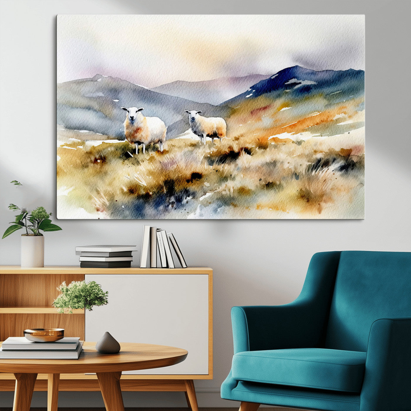 -Watercolor Sheep for Farmhouse Decor Wall Art Canvas Print, Mountain Wall Art Print
