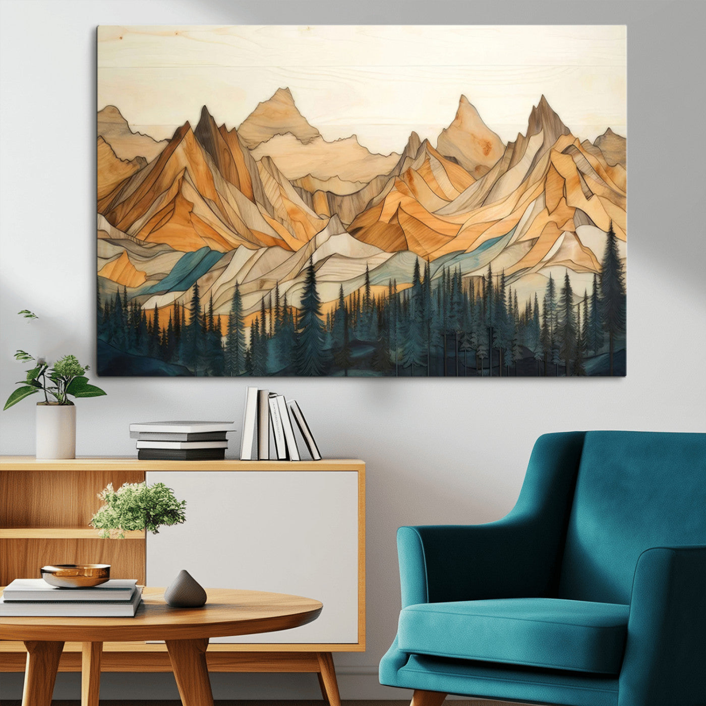 -Rustic Wood Mountain Wall Art Print | Triptych Giclee Print Featuring Handcrafted Forest and