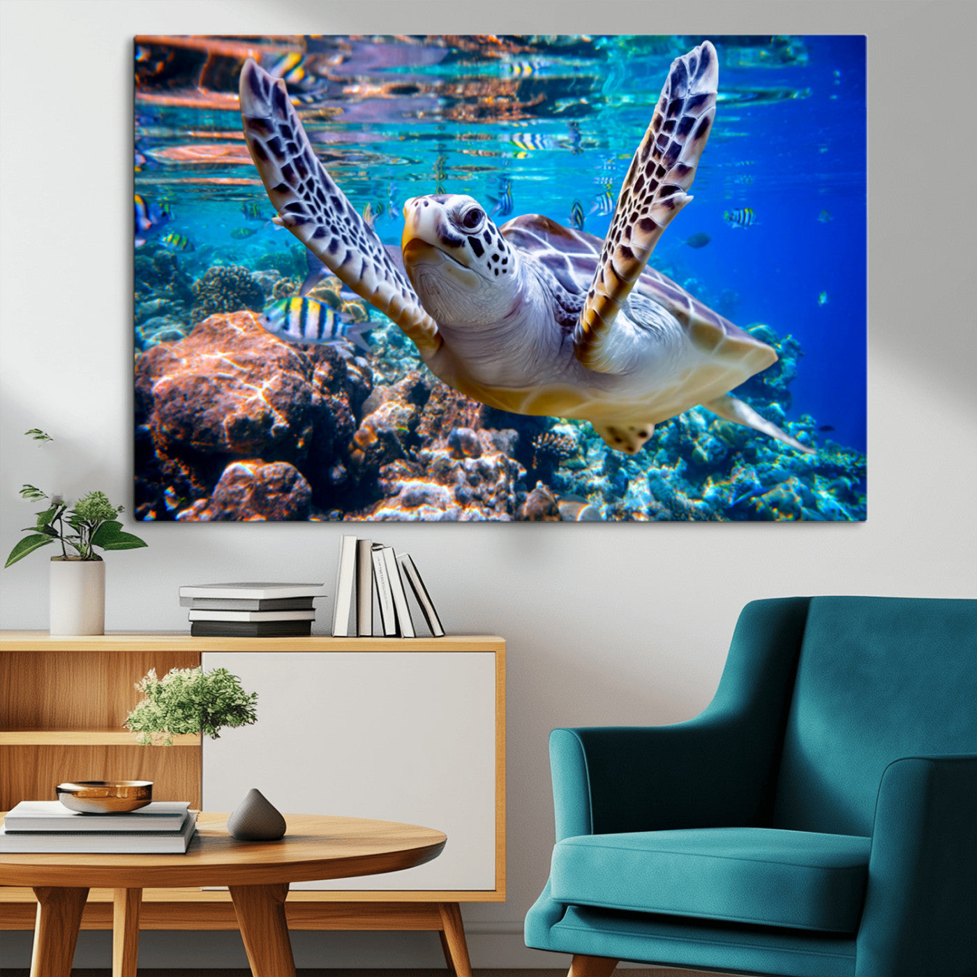 MGV-CV-36X24 - Underwater Sea Turtle Wall Art Canvas Print – Vibrant Ocean Coral Reef Décor, Ready to Hang