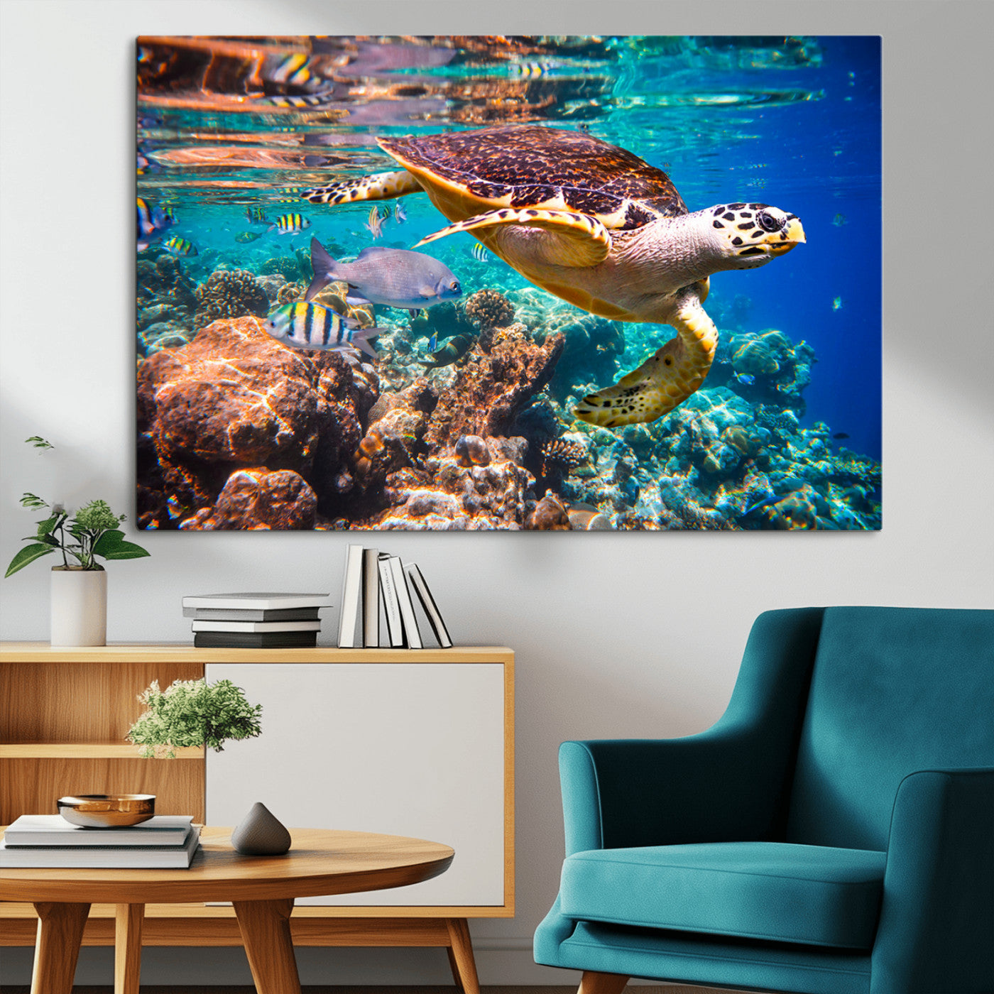 MGV-CV-36X24 - Sea Turtle Wall Art Canvas Print – Vibrant Ocean Coral Reef Décor, Ready to Hang