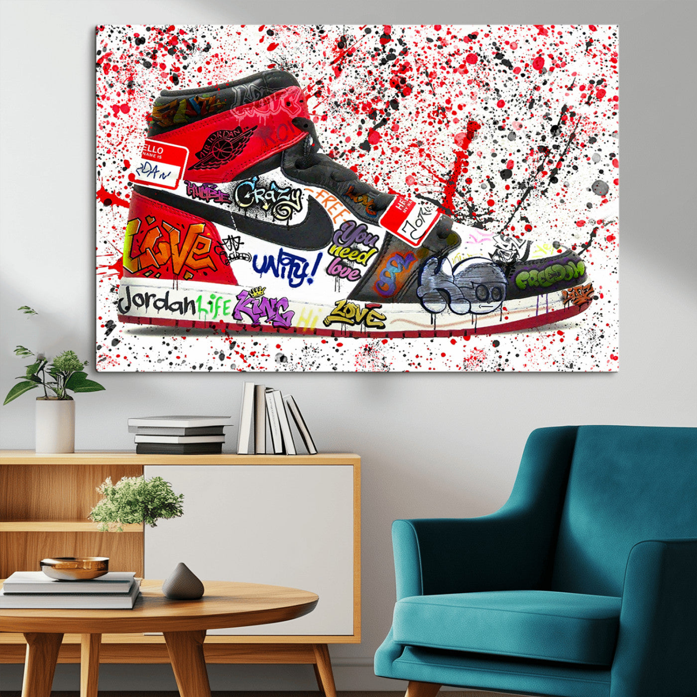 MGV-CV-36X24 - Jordan Shoes Graffiti Wall Art Canvas Print- Jordan Graffiti Canvas Wall Art - Framed Perfect for Sneaker heads and Urban Art Lovers