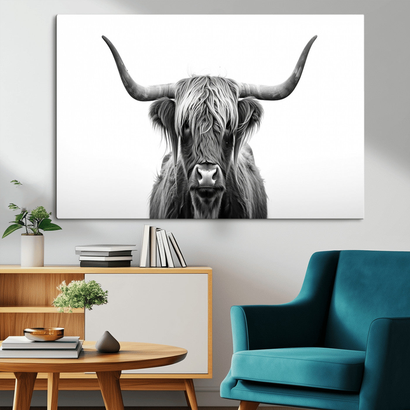 MGV-CV-36X24 - Highland Wall Art Canvas Print – Minimalist Black and White Farmhouse Décor, Ready to Hang
