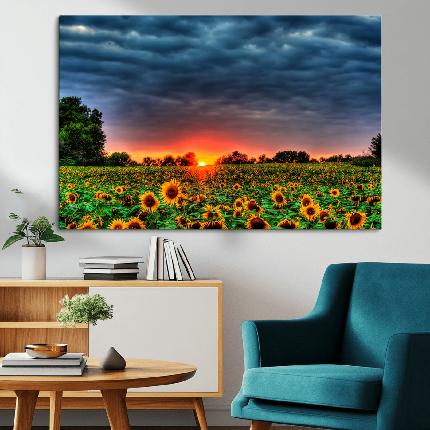 MGV-CV-36X24 - Golden Sunflower Field at Sunset – Breathtaking Sky and Vibrant Flowers, Ready to Hang Wall Art
