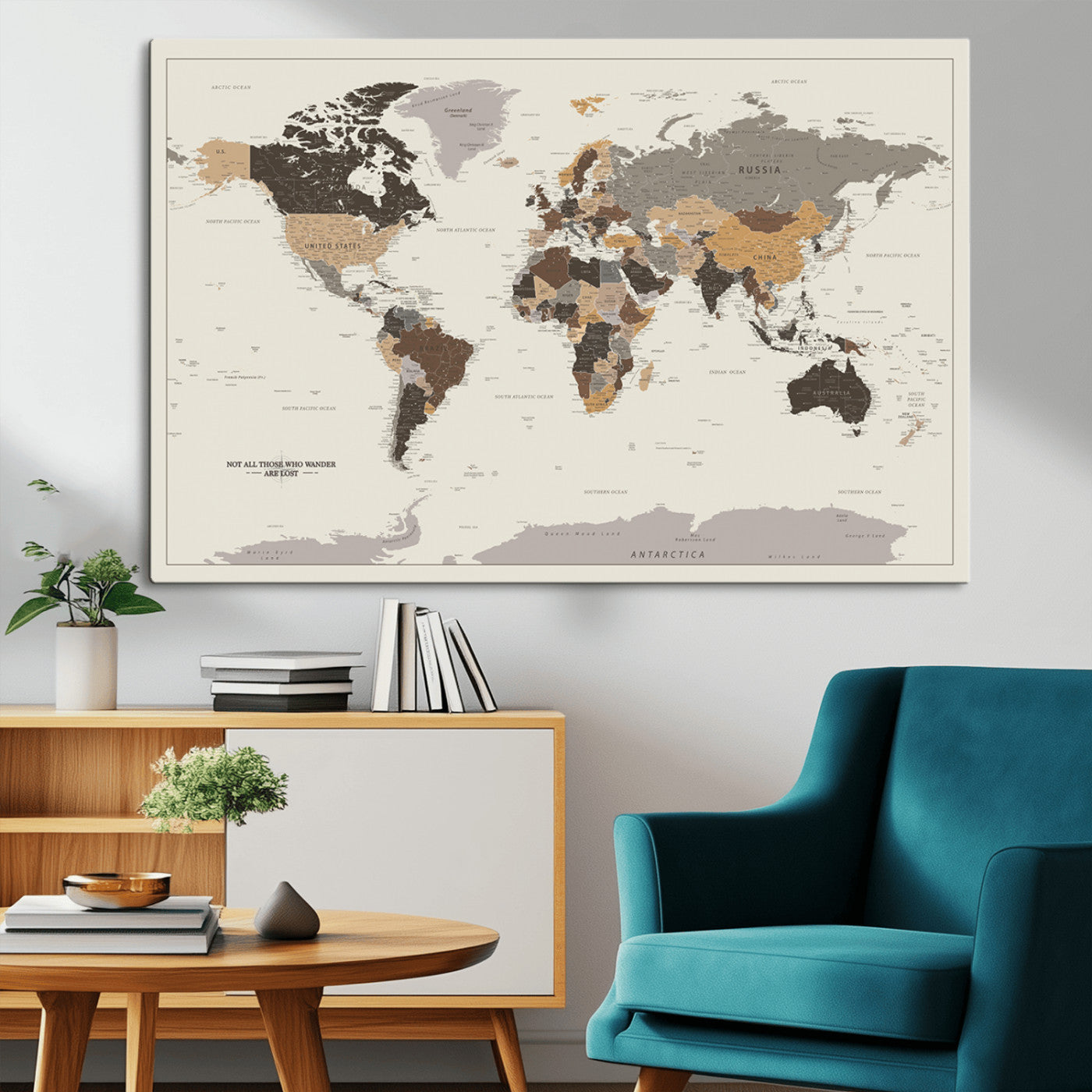 MGV-CV-36X24 - Push Pin World Map Canvas Print – Framed Wall Art for Couples to Track Their Travels – Anniversary