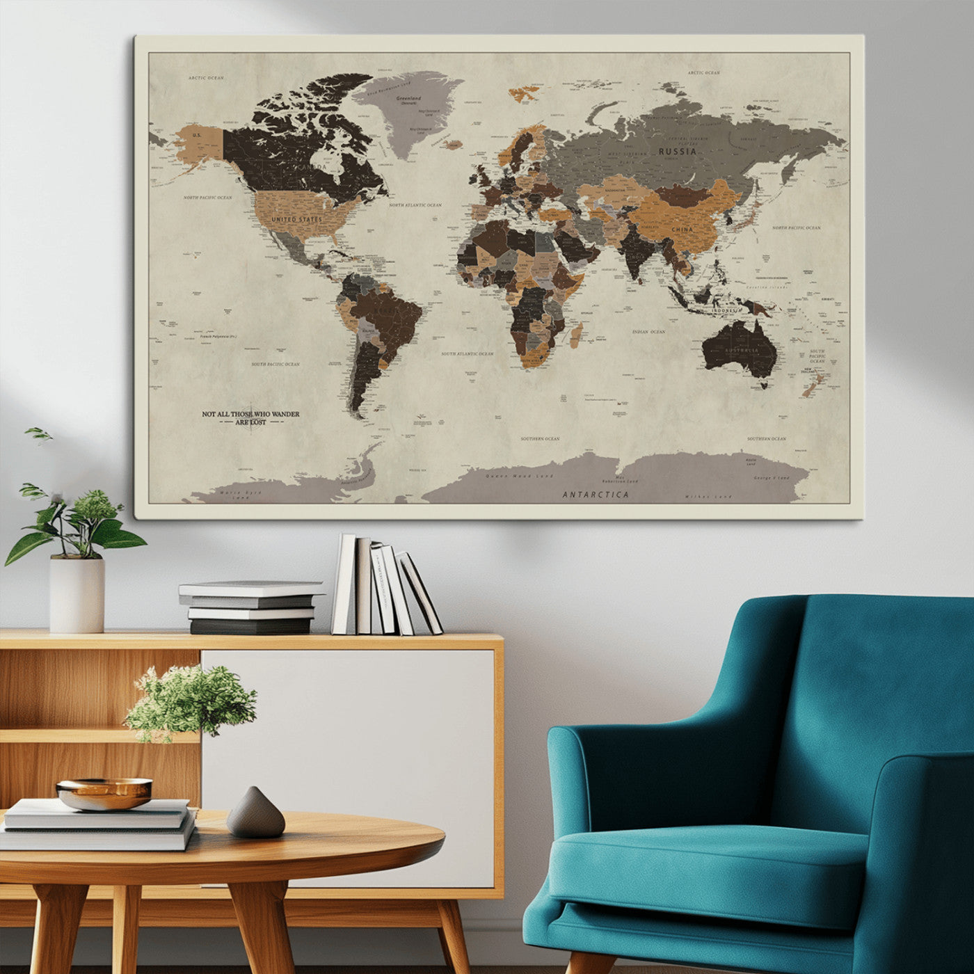 MGV-CV-36X24 - Push Pin World Map Canvas Print – Framed Wall Art for Couples to Track Their Travels – Anniversary