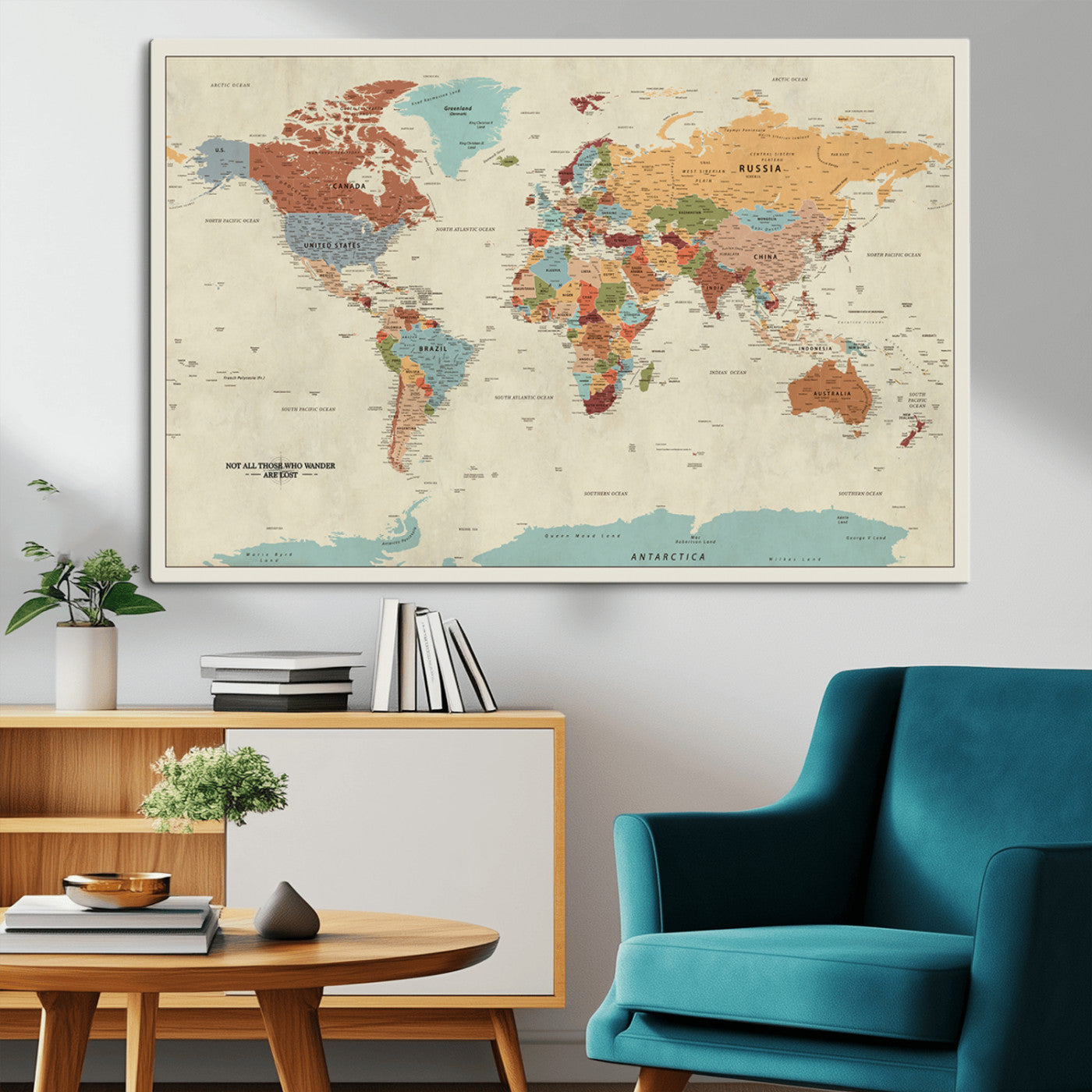MGV-CV-36X24 - Push Pin World Map Canvas Print – Framed Wall Art for Couples to Track Their Travels – Anniversary
