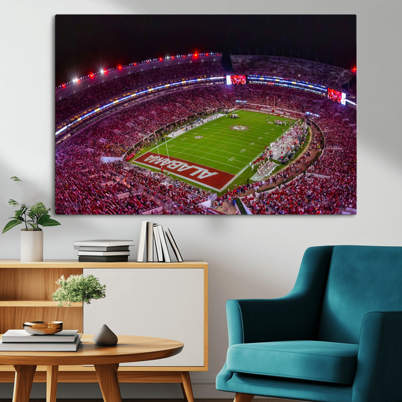 MGV-CV-36X24 - Bryant-Denny Stadium Night Game Triple Canvas Wall Art - Alabama Crimson Tide Football Match