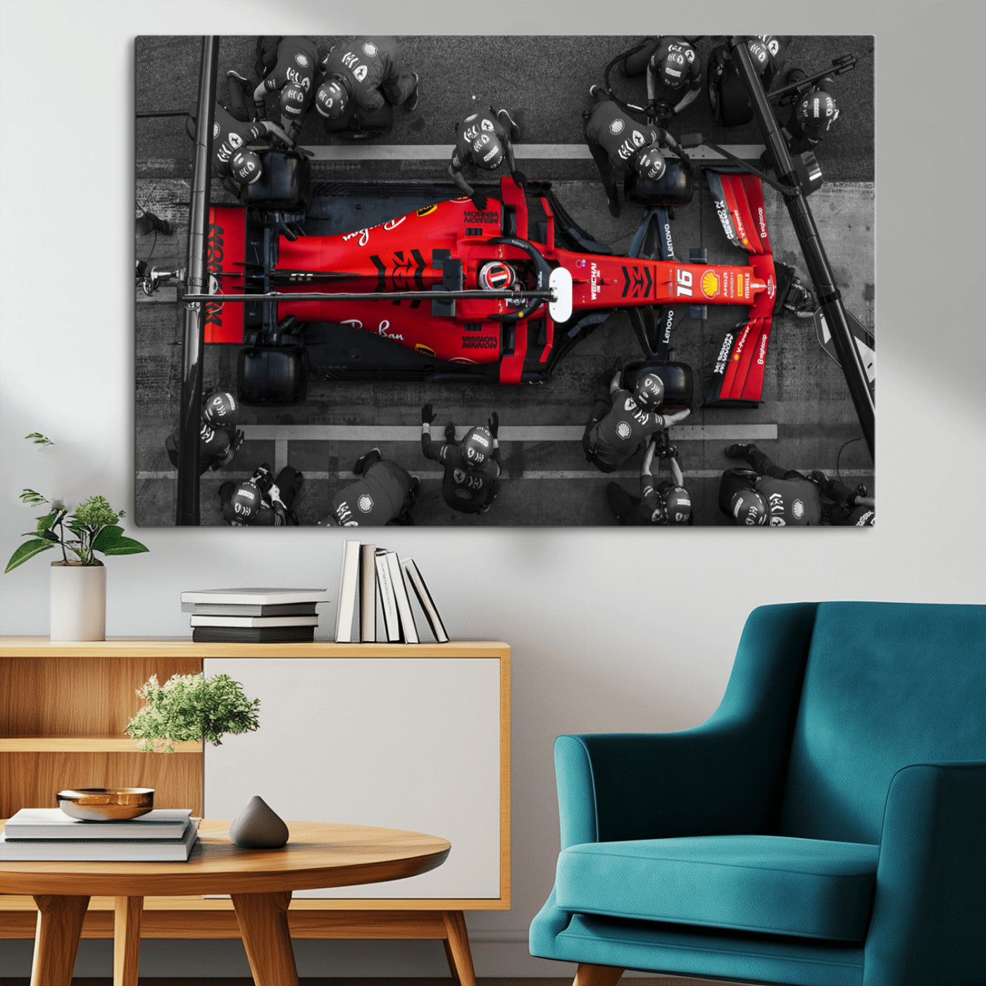 MGV-CV-36X24 - Ferrari Pit Stop Canvas Wall Art – Precision and Speed Captured in Bold Motorsport Imagery – Ready