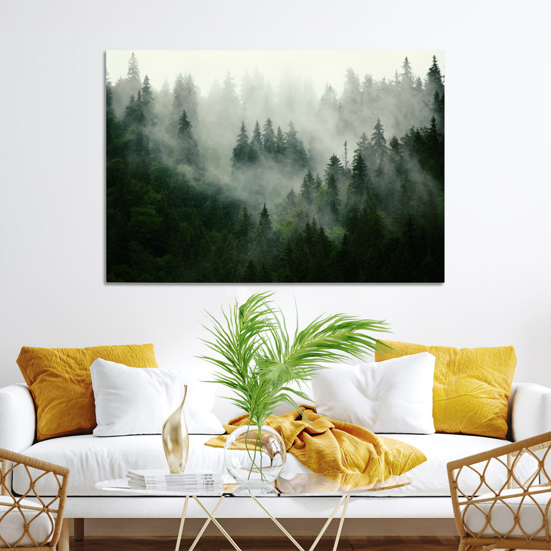 Misty Forest Wall Art Canvas Print - Foggy Forest Landscape Canvas Wall Art – Serene Triptych Nature Print – Woodland Landscape Decor