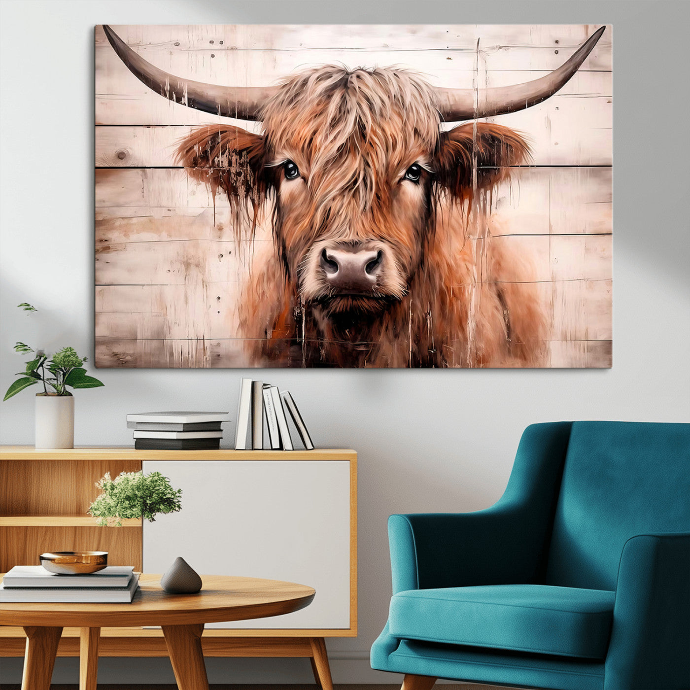 MGV-CV-36X24 - Vintage Scottish Highland Cow Cattle Art Print Farmhouse Wall Art Canvas Print