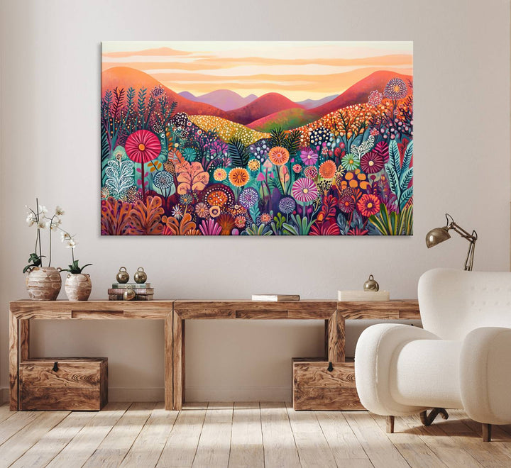 Yayoi Kusama 1986 Wall Art Print – Yayoi Kusama Wabi Sabi Japanese Wall Art Print - Vibrant Abstract Landscape Canvas