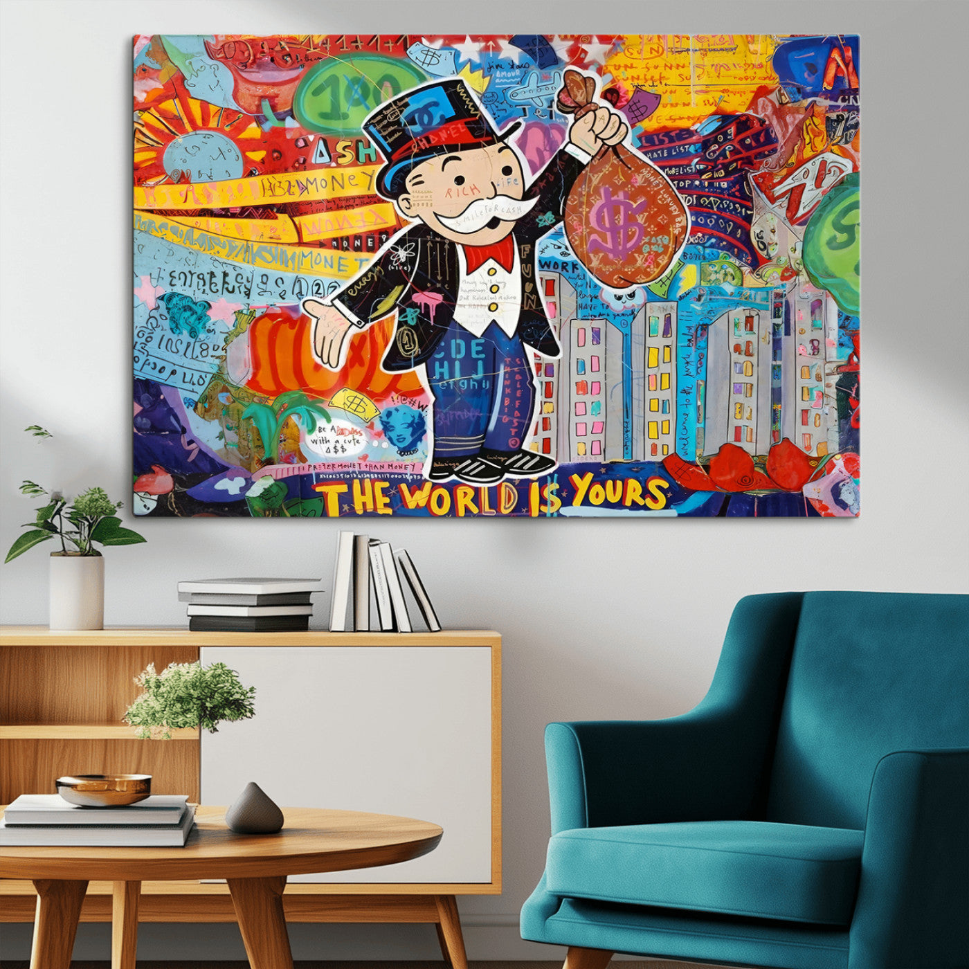 MGV-CV-36X24 - Pop Art Monopoly Man Canvas Wall Art Print - Bold and Colorful Street Art-Inspired Decor for Living
