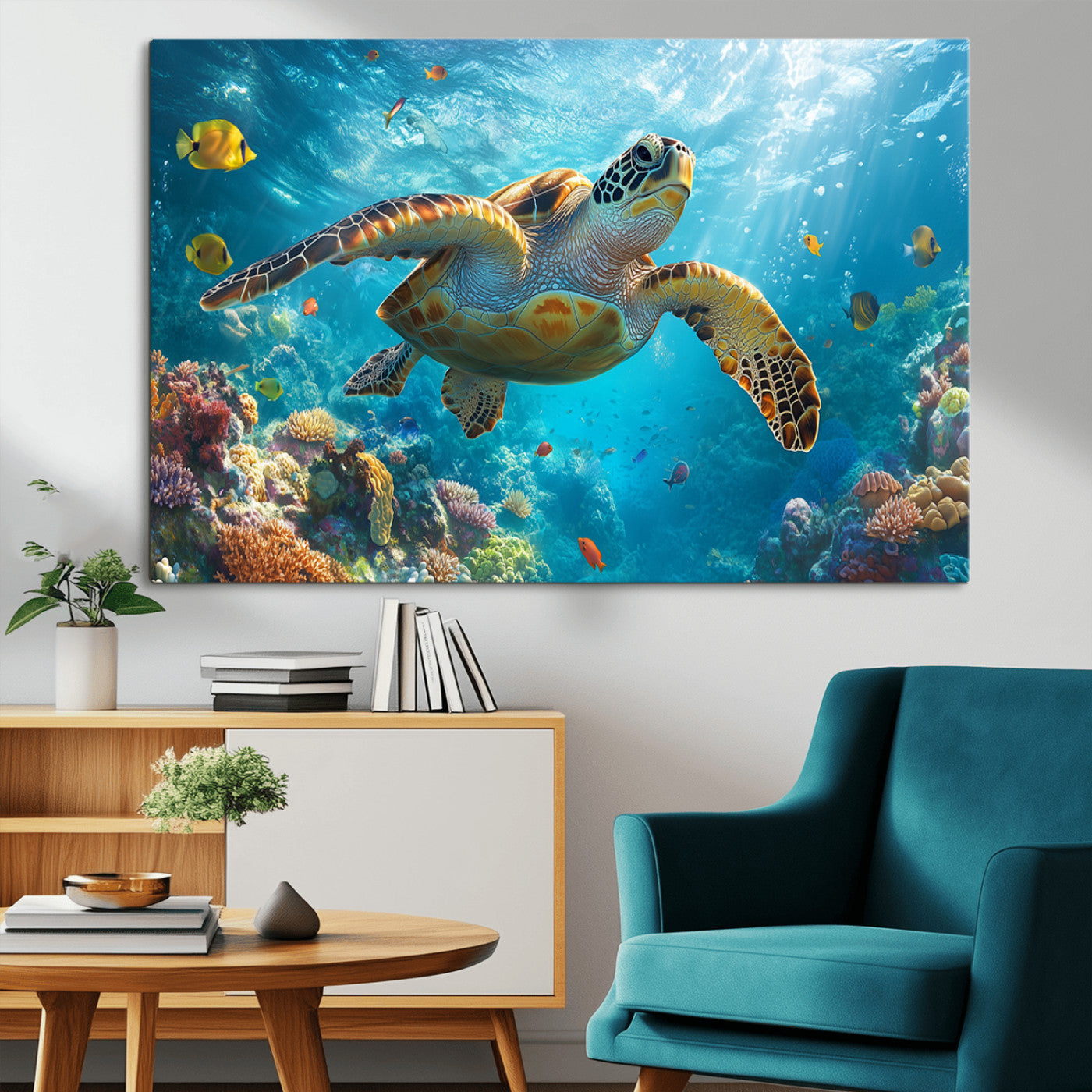 MGV-CV-36X24 - Sea Turtle Underwater Canvas Wall Art Print - Vibrant Ocean Wildlife Decor, Marine Wall Art