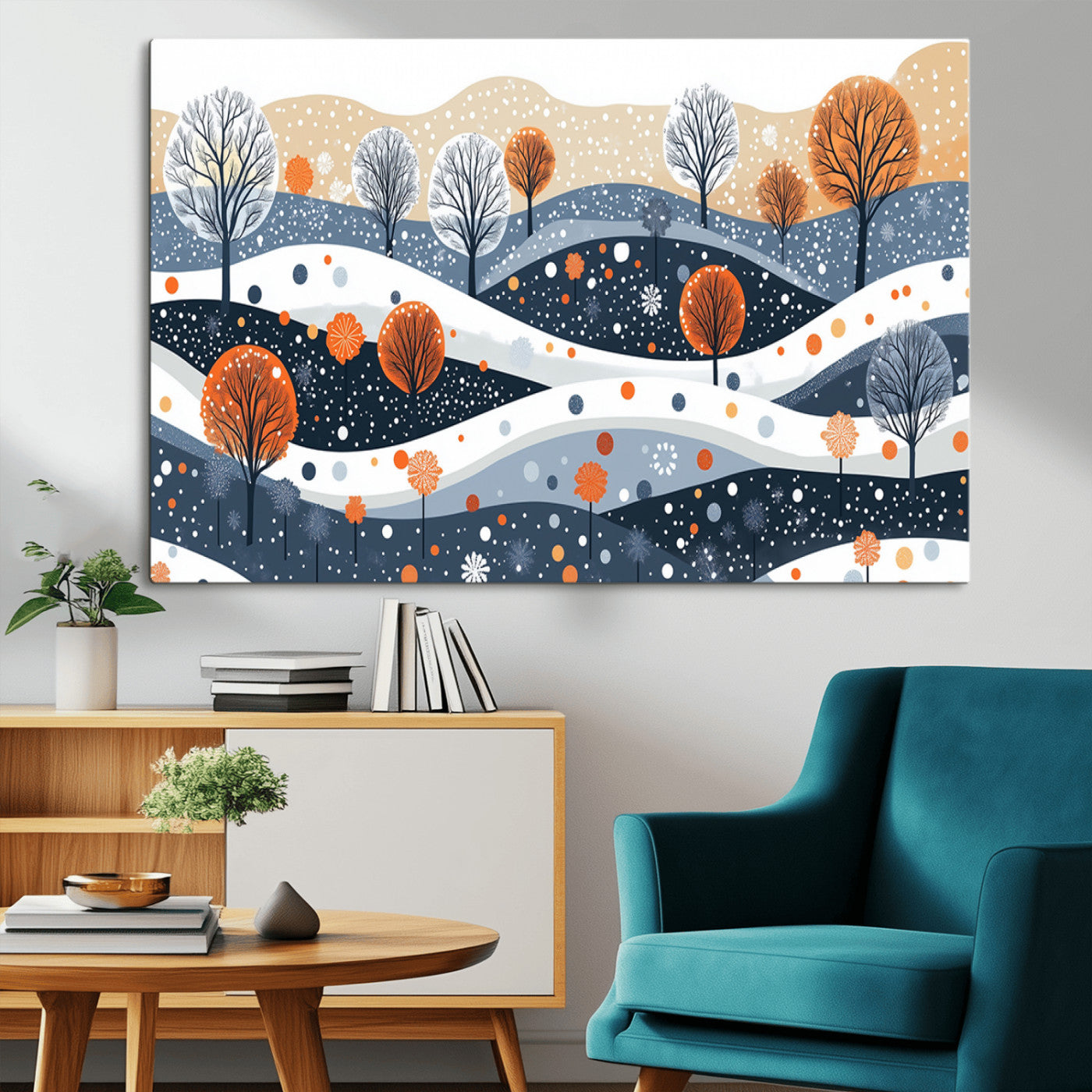 MGV-CV-36X24 - Abstract Winter Landscape Canvas Wall Art Print -  Large Colorful Nature Wall Decor