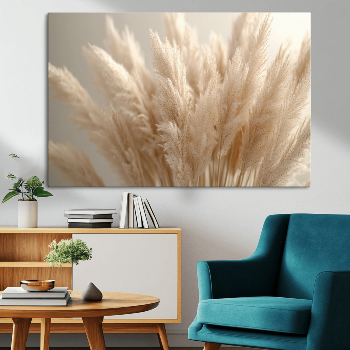 MGV-CV-36X24 - Pampas Grass Canvas Wall Art - Elegant Neutral Decor for Living Room, Boho Minimalist Artwork, Ready