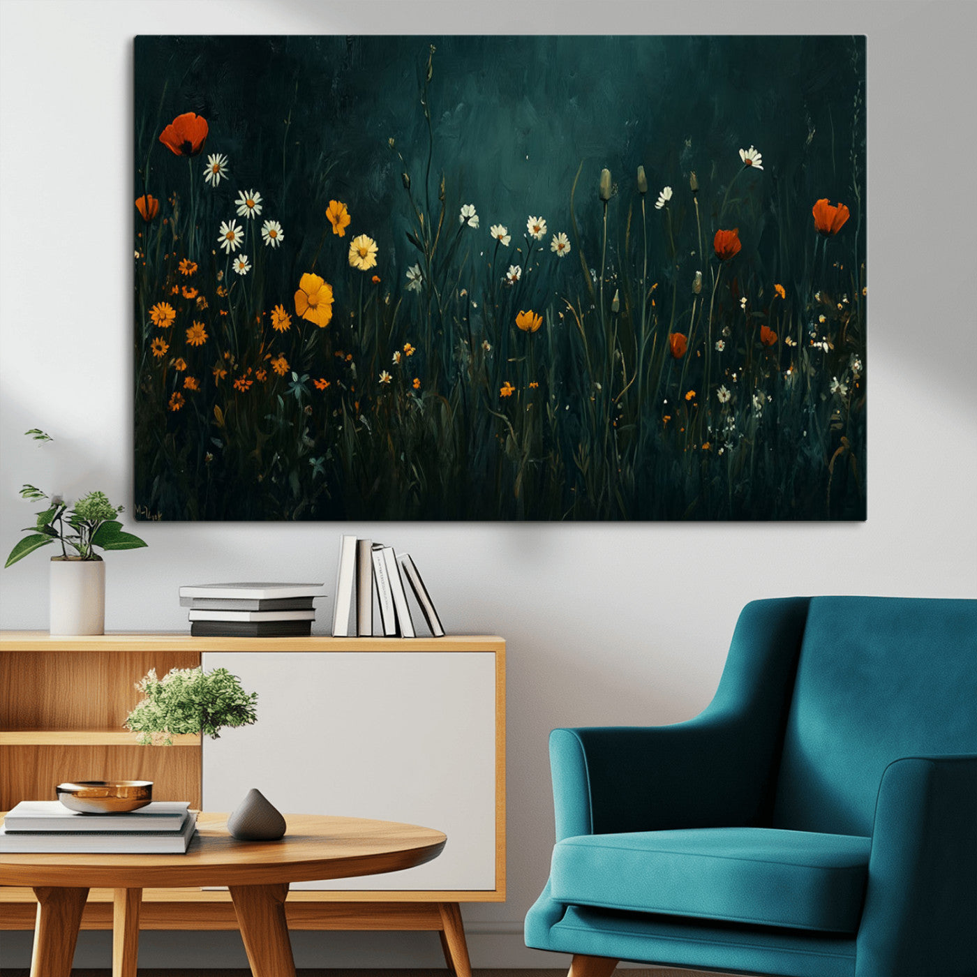 MGV-CV-36X24 - Framed Wildflower Field Wall Art, Framed Vintage Botanical Landscape Sign, Floral Decor, Modern