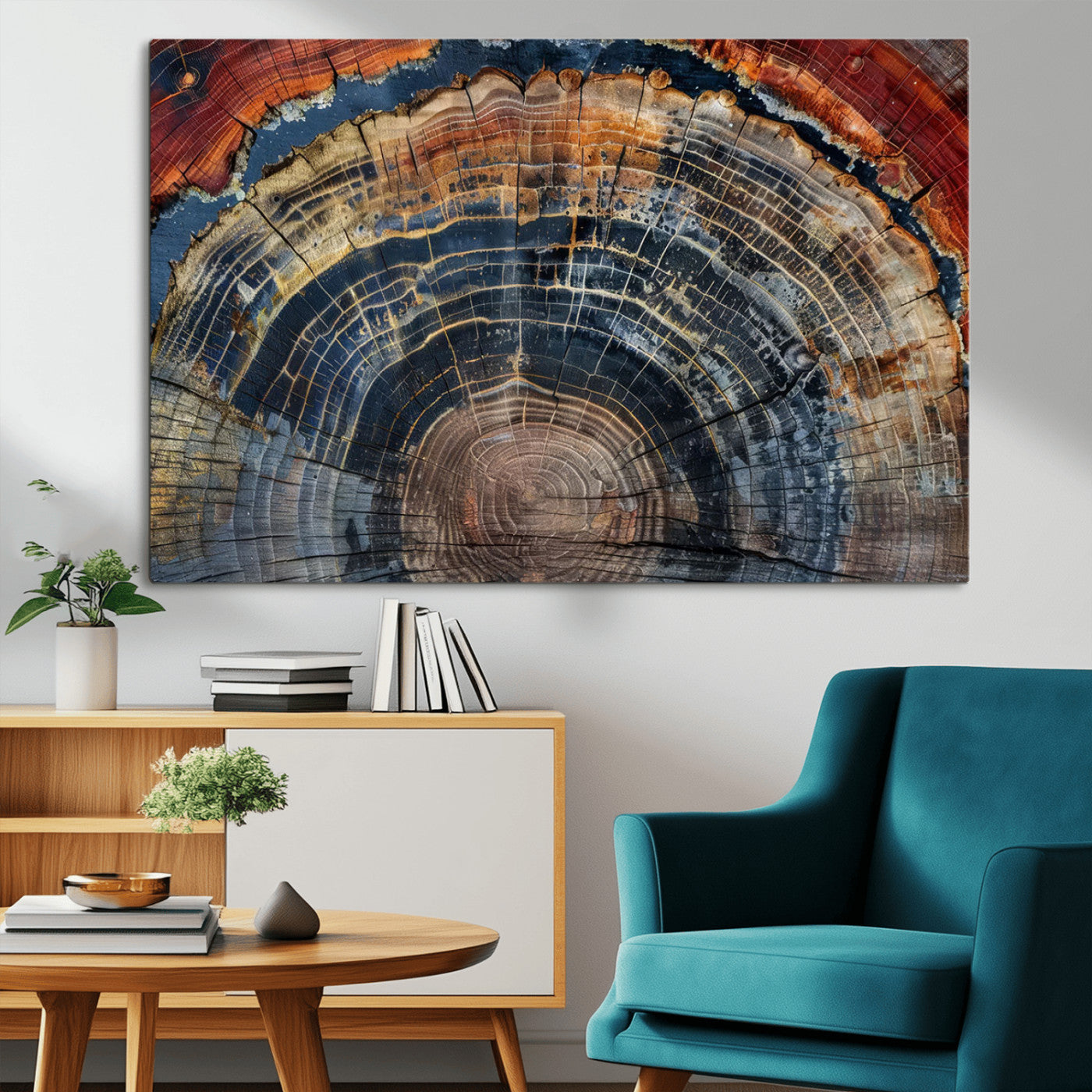 MGV-CV-36X24 - Abstract Tree Ring Wall Art, Colorful Framed Tree Ring Wall Decor, Minimalist Home Canvas Art,