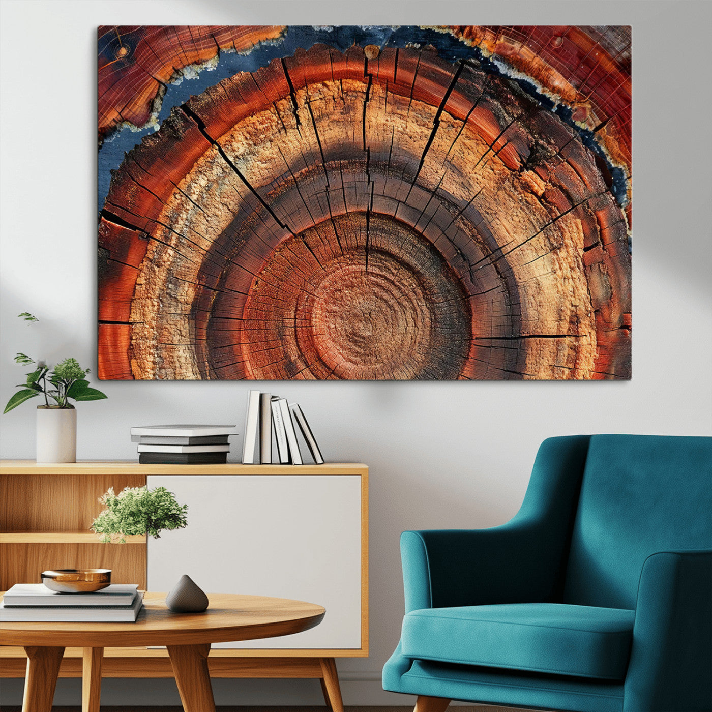 MGV-CV-36X24 - Abstract Tree Ring Art, Colorful Tree Ring Wall Decor, Minimalist Home Canvas Art, Modern Farmhouse