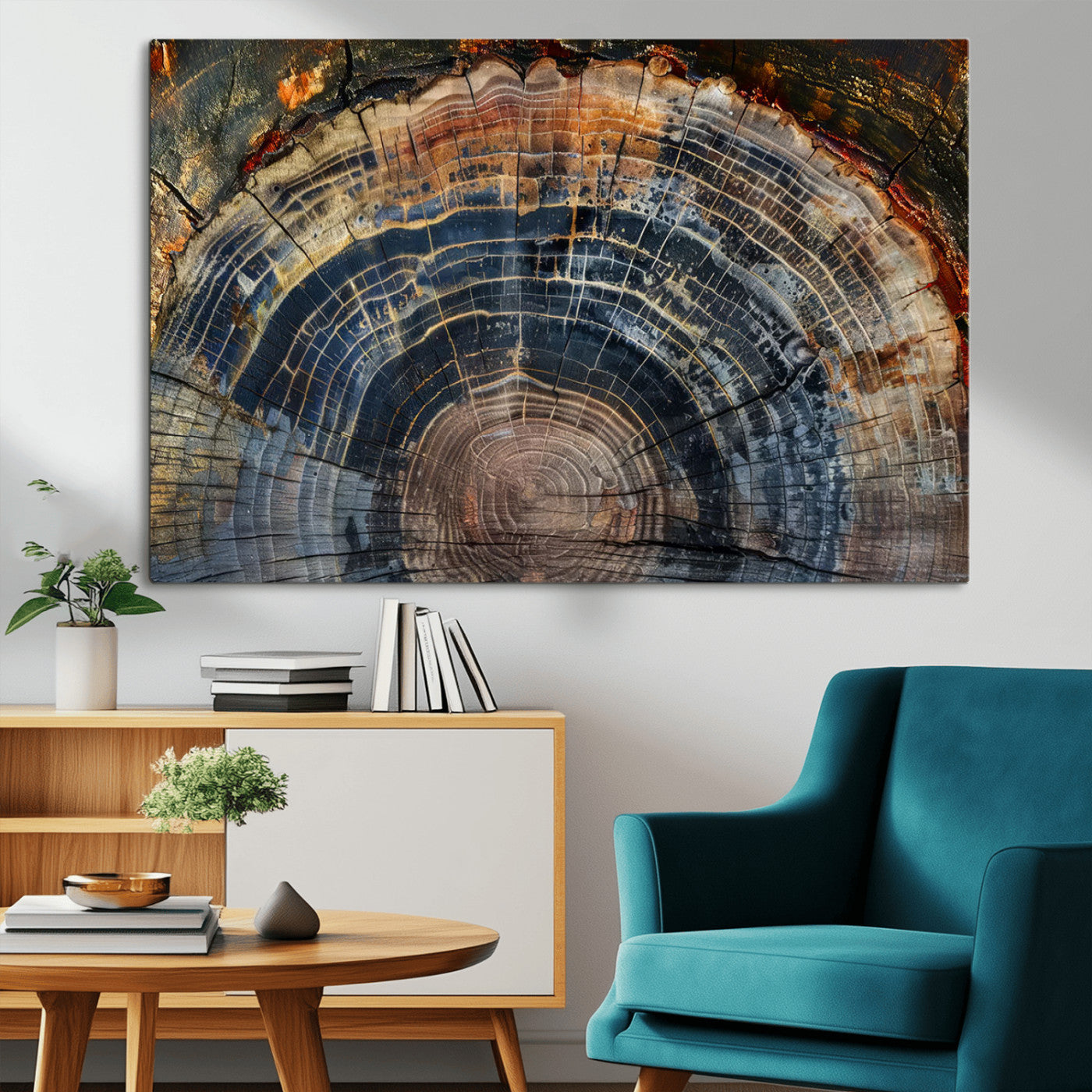 MGV-CV-36X24 - Framed Tree Ring Wall Art - Abstract Colorful Tree Ring Wall Decor, Minimalist Home Canvas Art,