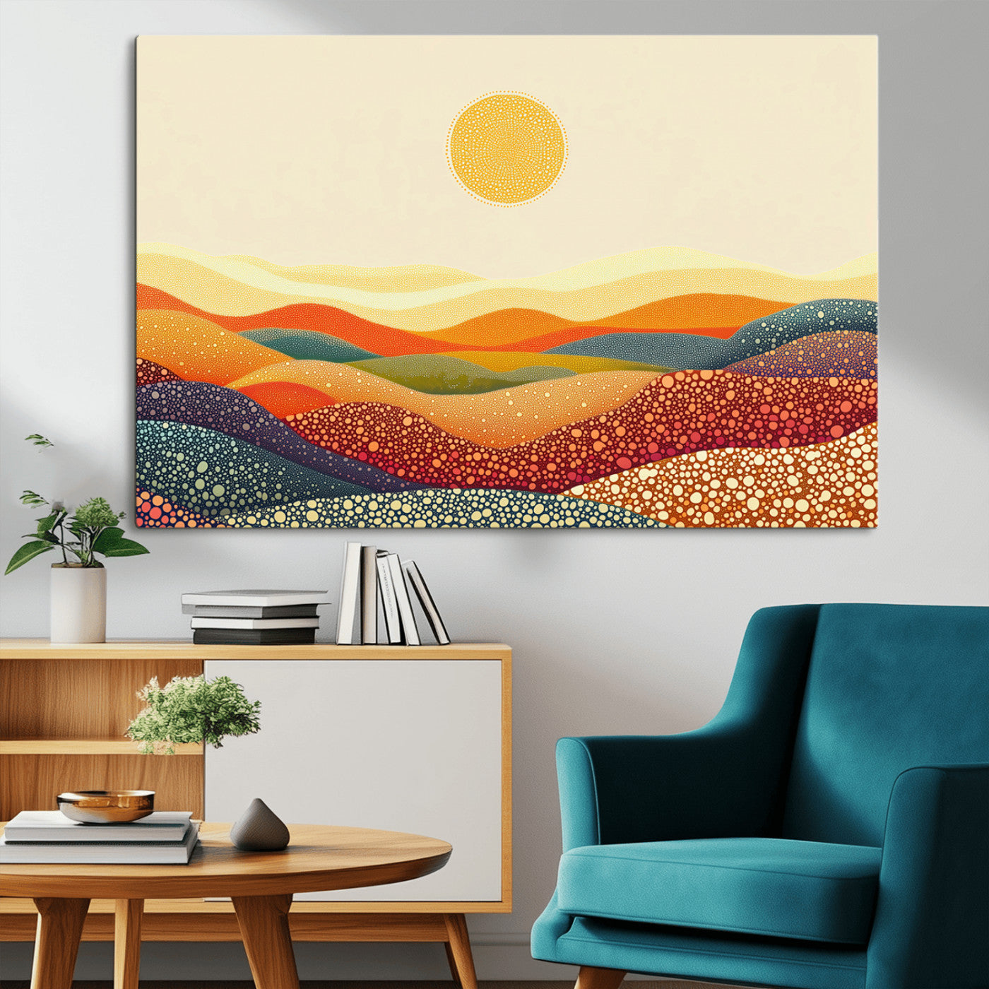 MGV-CV-36X24 - YAYOI KUSAMA Colorful Dot Art Landscape Canvas - Framed Abstract Pointillism Inspired by Nature with