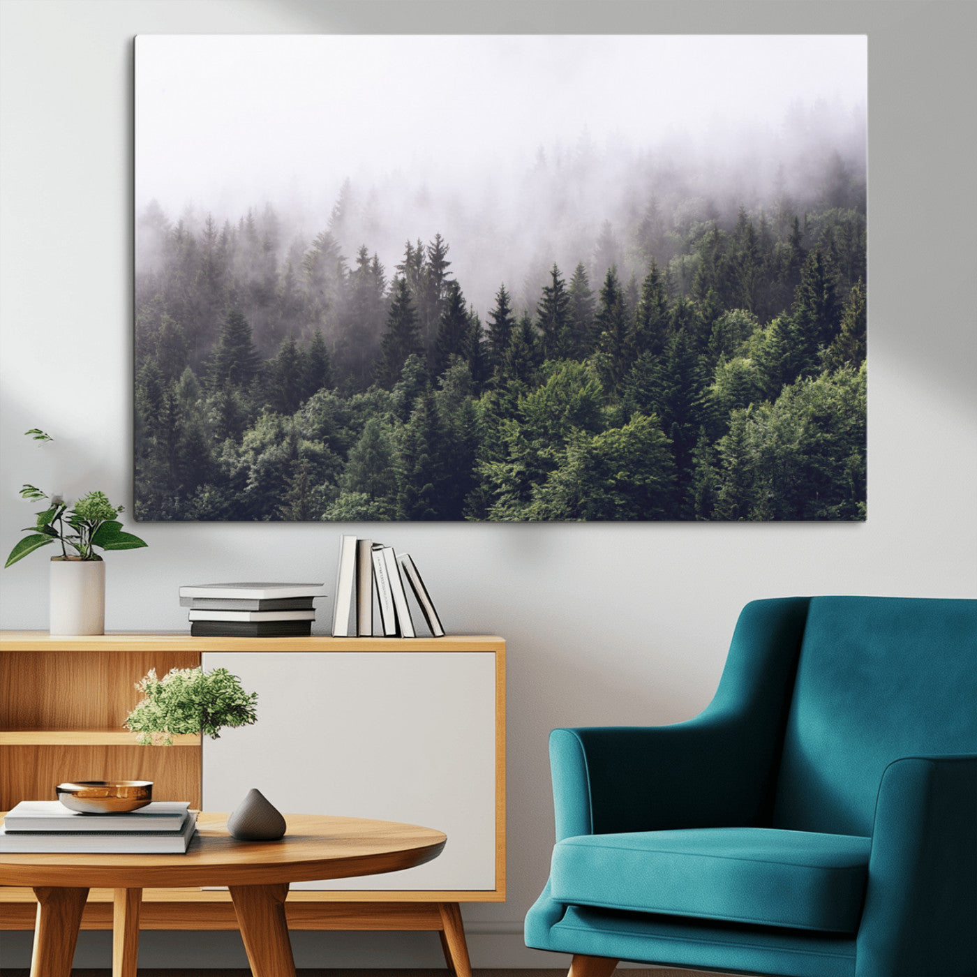 MGV-CV-36X24 - Misty Forest Wall Art | Foggy Forest Canvas Print | Large Nature-Inspired Misty Tree Landscape for