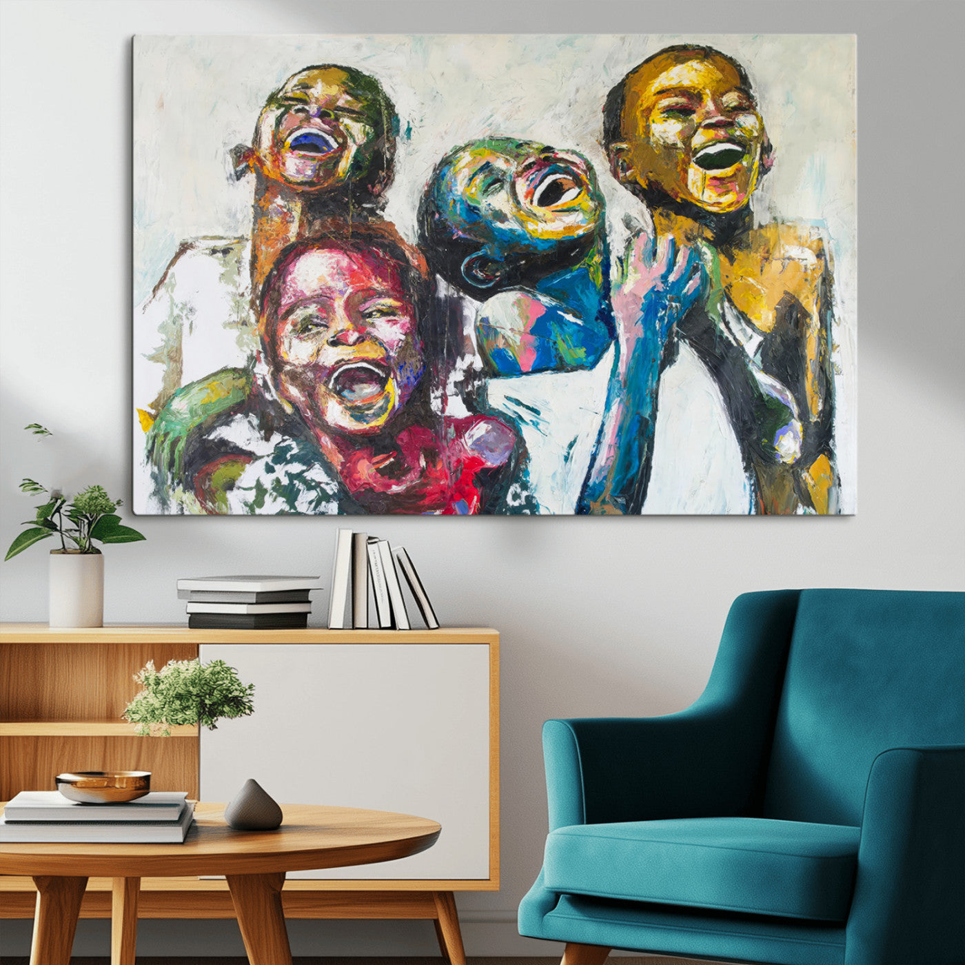 MGV-CV-36X24 - Shai Yossef Style Canvas Art - Joyful African Black Kids Impasto Painting with Vibrant Brushstrokes,