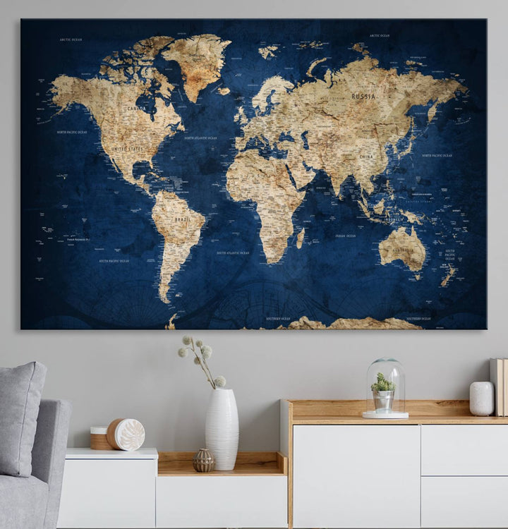 Personalized Custom World Map Wall Art Canvas Print - Push Pin World Map Wall Art, Customized Gift Wall Art Map Print 