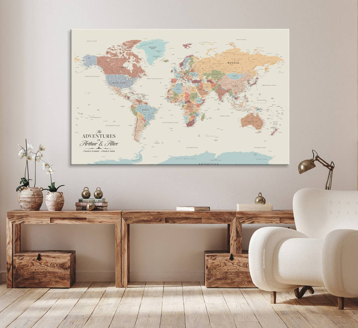 Custom World Map Wall Art Canvas Print - Personalized World Map Wall Art, Customize Wall Art Map Print