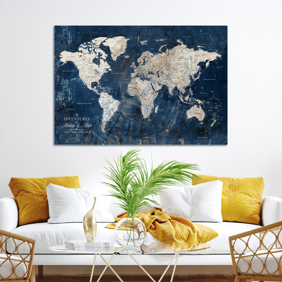 Personalized World Map Wall Art Print - Framed Custom World Map Canvas Print - Personalized World Map Wall Art, Customize Wall Art Map Print