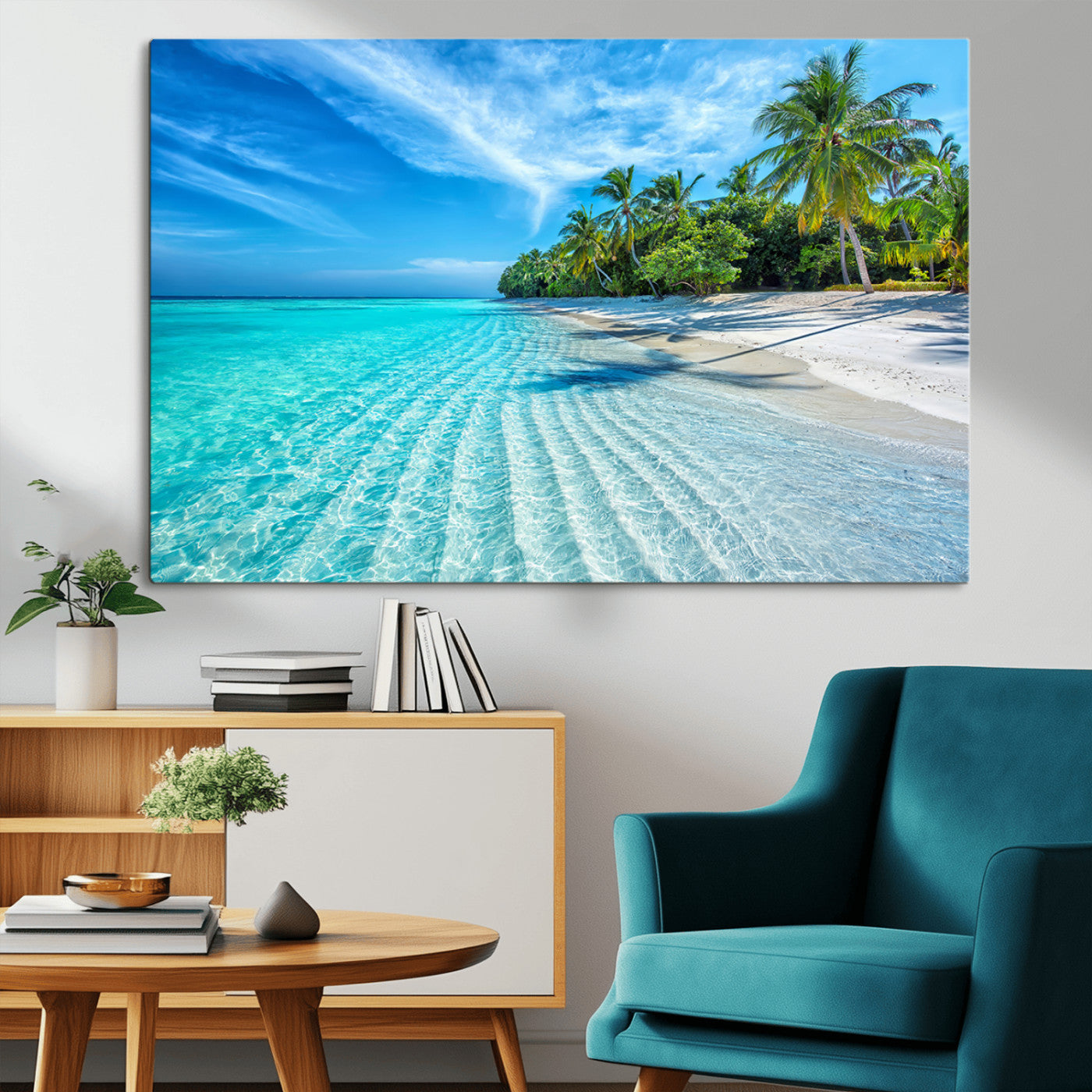 MGV-CV-36X24 - Tropical Beach Wall Art Canvas Print - Serene Ocean Landscape with Crystal Clear Turquoise Water and