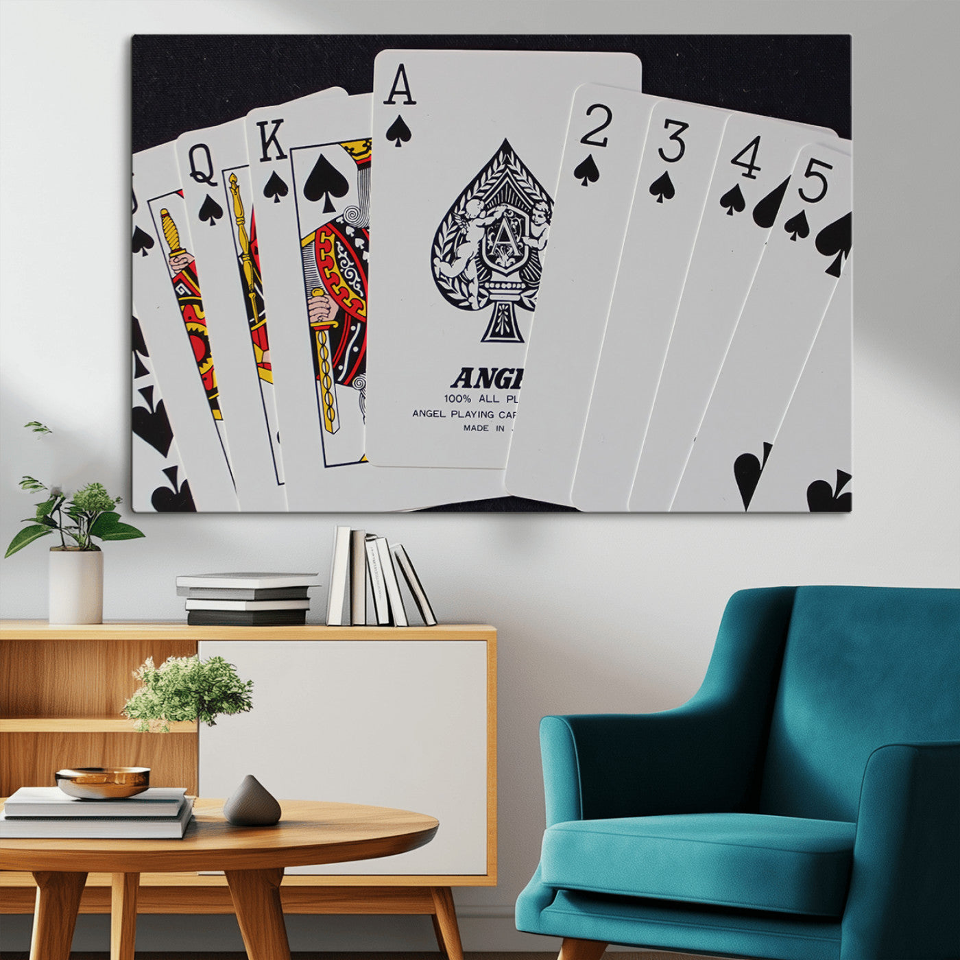 MGV-CV-36X24 - Poker Wall Art - Playing Cards Canvas Wall Art Print - Ace of Spades and Royal Flush Design, Perfect