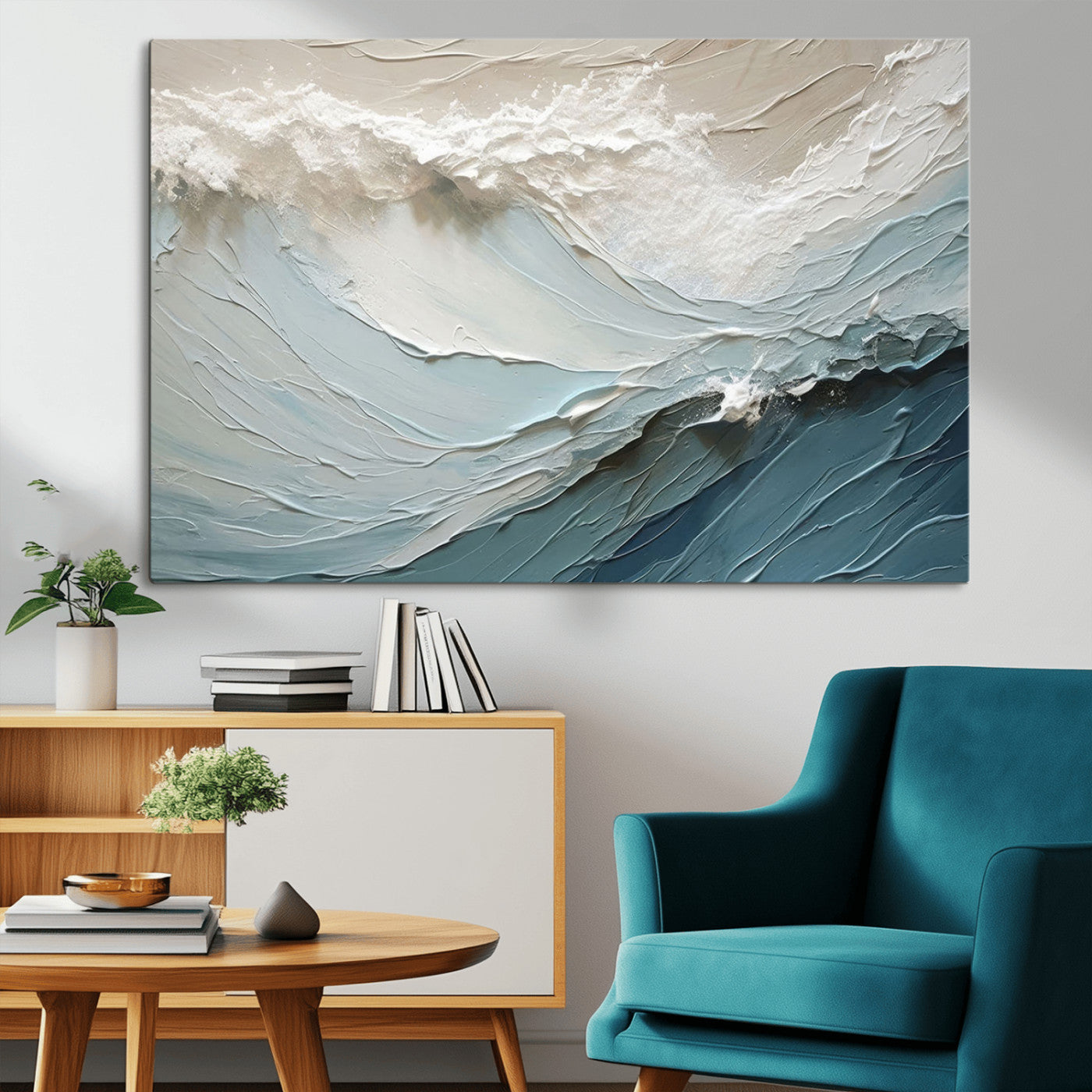 MGV-CV-36X24 - Waves Abstract Wall Art Print, Modern Framed Abstract Canvas Print, Abstract Painting for Living