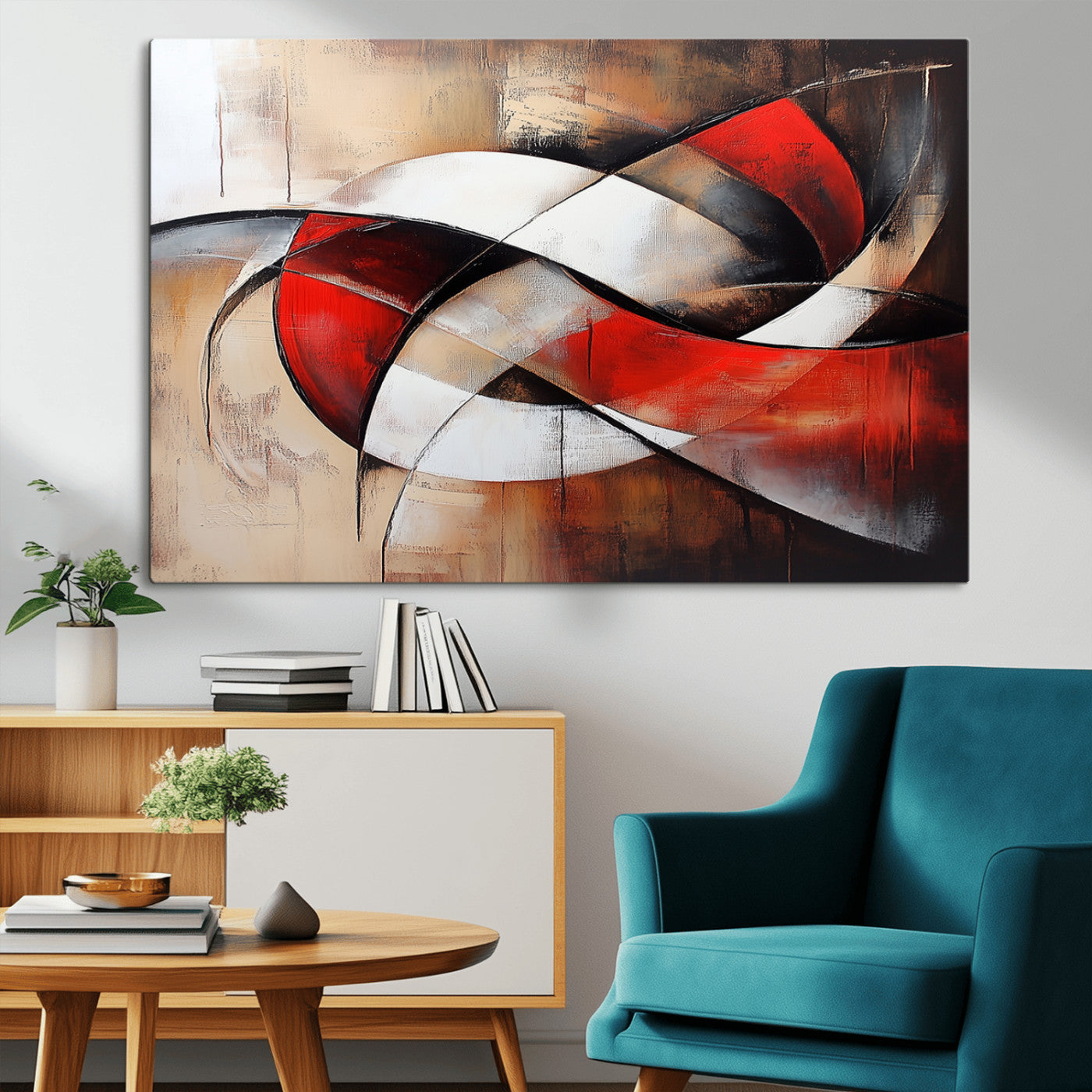 MGV-CV-36X24 - Abstract Wall Art - Modern Red and White Canvas Wall Art Print - Bold Geometric Abstract Canvas for